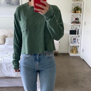Wild Fable waffle green cropped long sleeve shirt